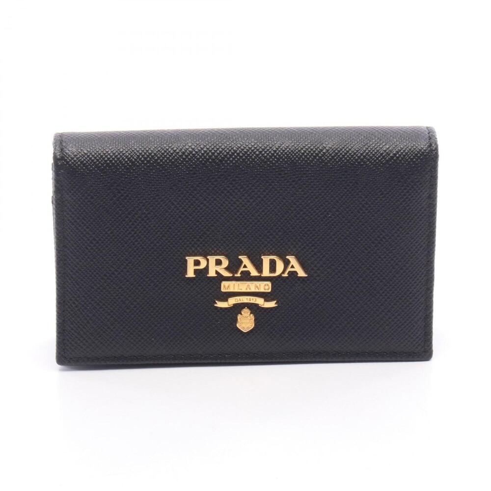 Prada Metal Logo Business Card Holder/Card Case, Leather, Women's, Black